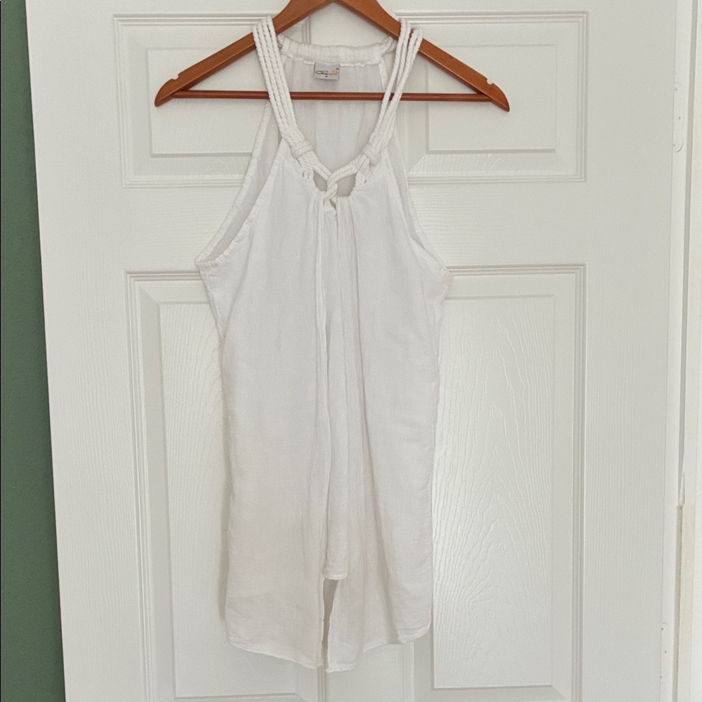 White Cotton long top with rope style neck